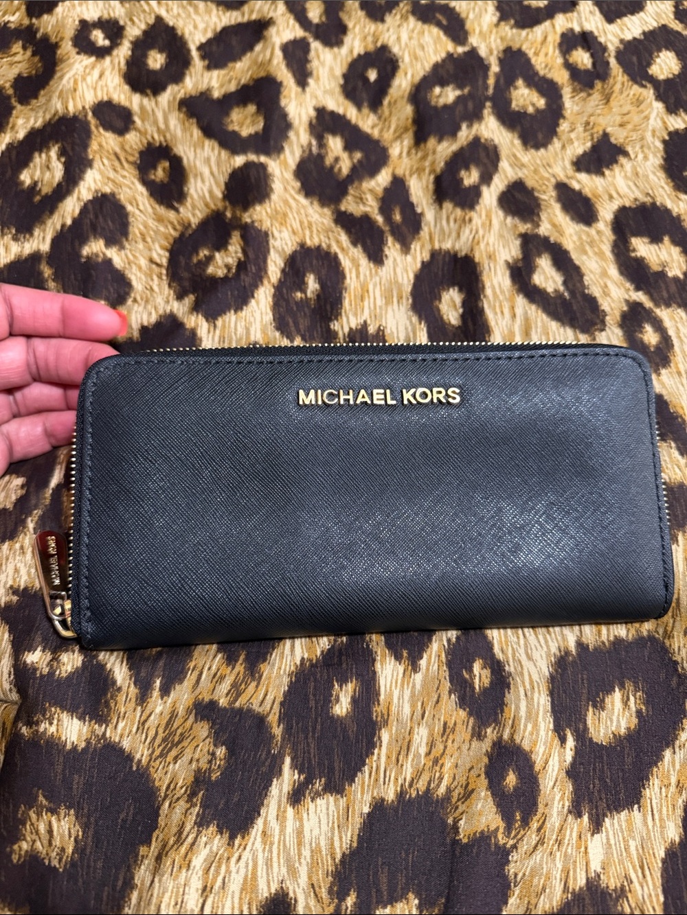 Michael Kors Black Leather Zip around Wallet